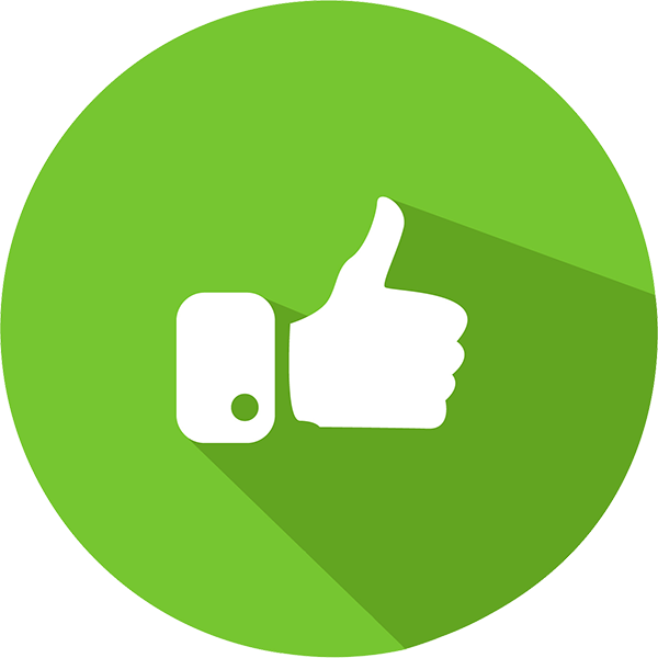 White thumbs up icon on green circular background representing positive feedback or approval.