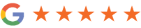 Google logo with five orange stars representing a five-star customer rating for Emerson Orthodontics.