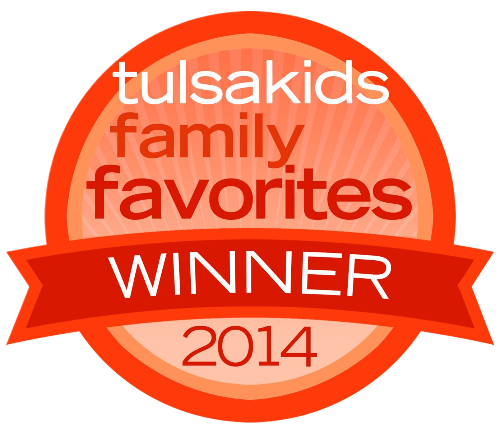 Tulsa Kids Family Favorites Winner 2014 award badge in red and orange