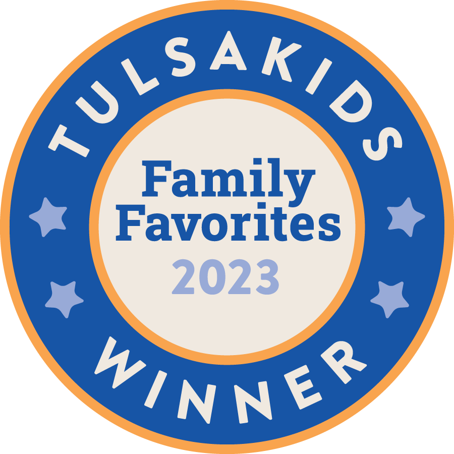 Tulsa Kids Family Favorites 2023 Winner award badge with blue and orange design