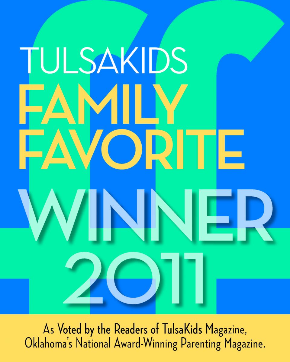 Tulsa Kids Family Favorite Winner 2011 award badge with blue and green design elements.