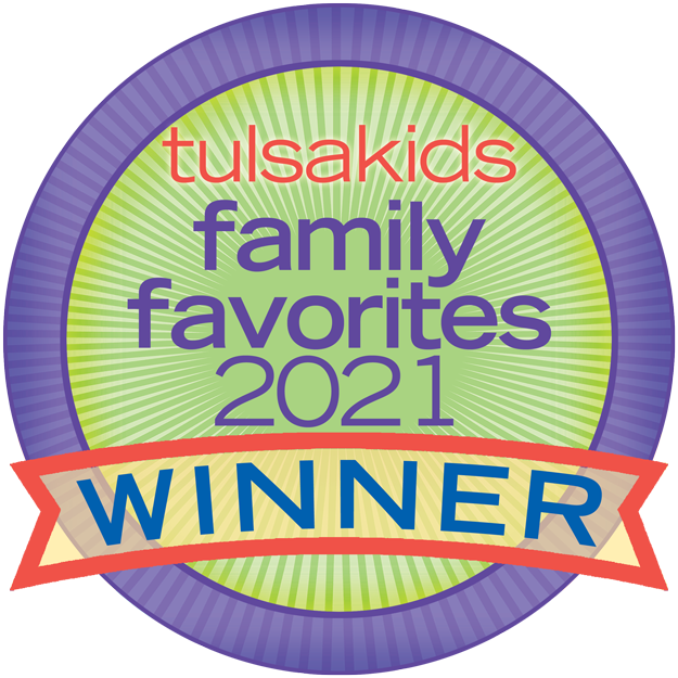 Tulsa Kids Family Favorites 2021 Winner award badge with purple and yellow circular design.