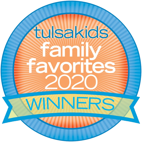 Tulsa Kids Family Favorites 2020 Winners award badge in blue and orange