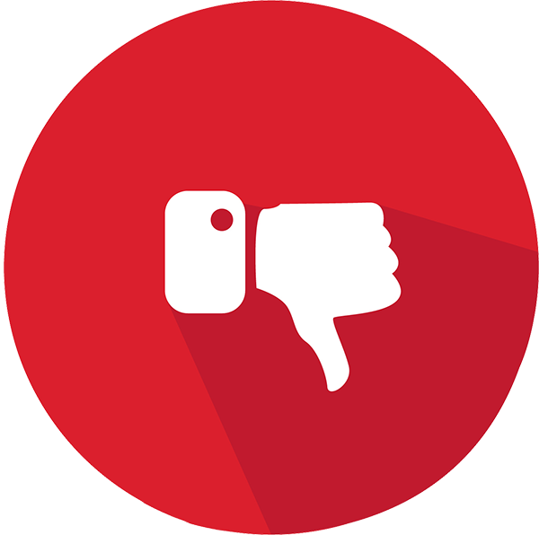 Thumbs down dislike icon on red circular background
