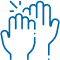 Two hands reaching upward with sparkles, representing care, growth, and support in orthodontics.