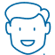 Simple blue line drawing of smiling boy's face for orthodontics website