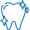 Blue outlined tooth icon with sparkle marks indicating dental cleanliness and brightness.